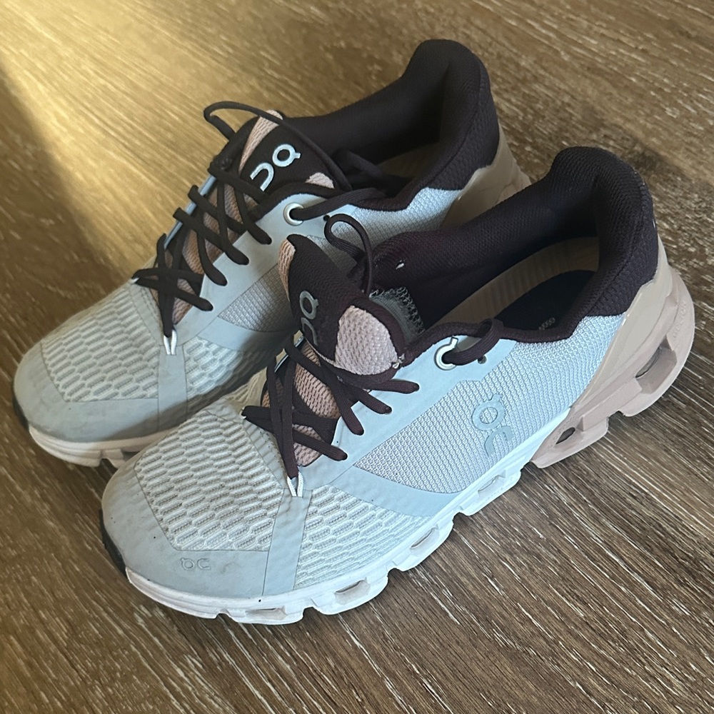On Cloudrunning Sneakers in Light Gray and Dusty Pink